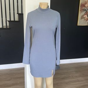 Princess Polly ribbed body con, long sleeve dusty blue dress size 8